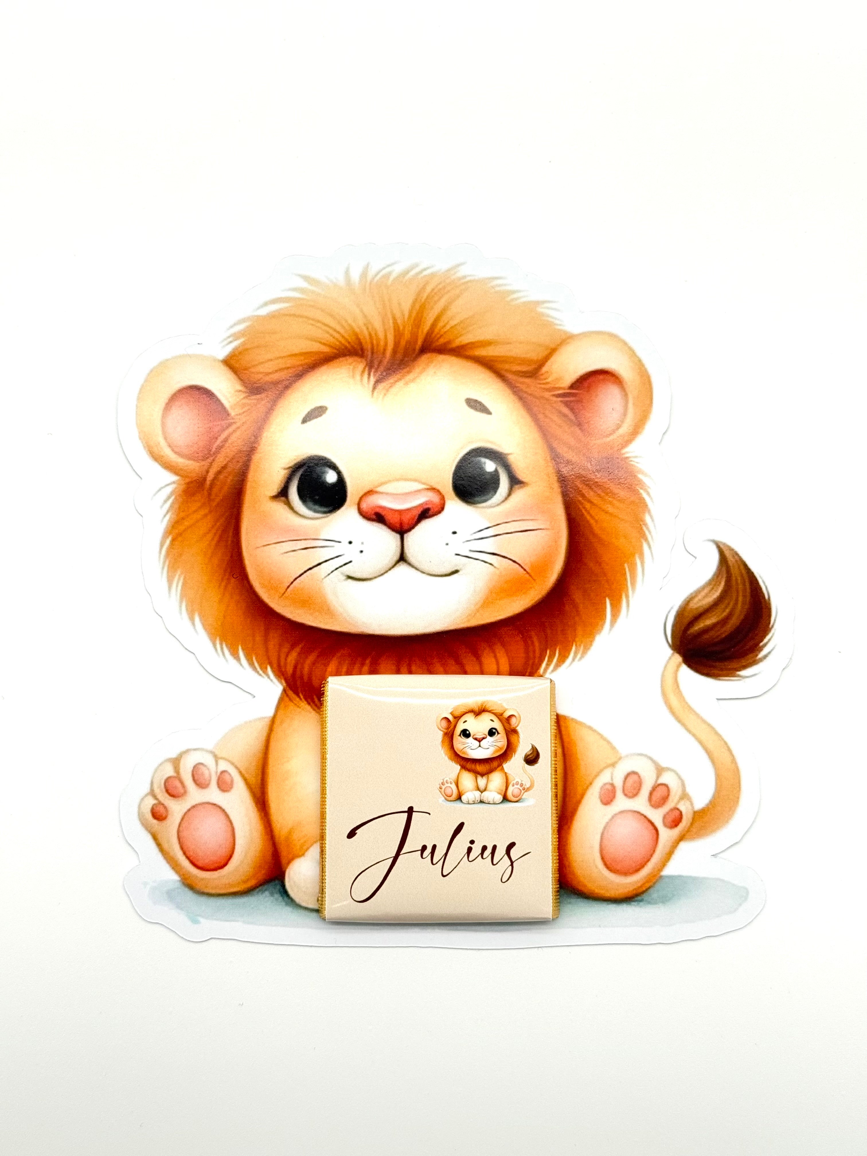 Schokokarte Gastgeschenk Babyparty Geburt Kindergeburtstag Welcome Baby Löwe Wild One