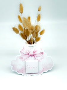 Schokokarte Gastgeschenk Mädchen Babyparty Geburt Wolke mit Schleife rosa