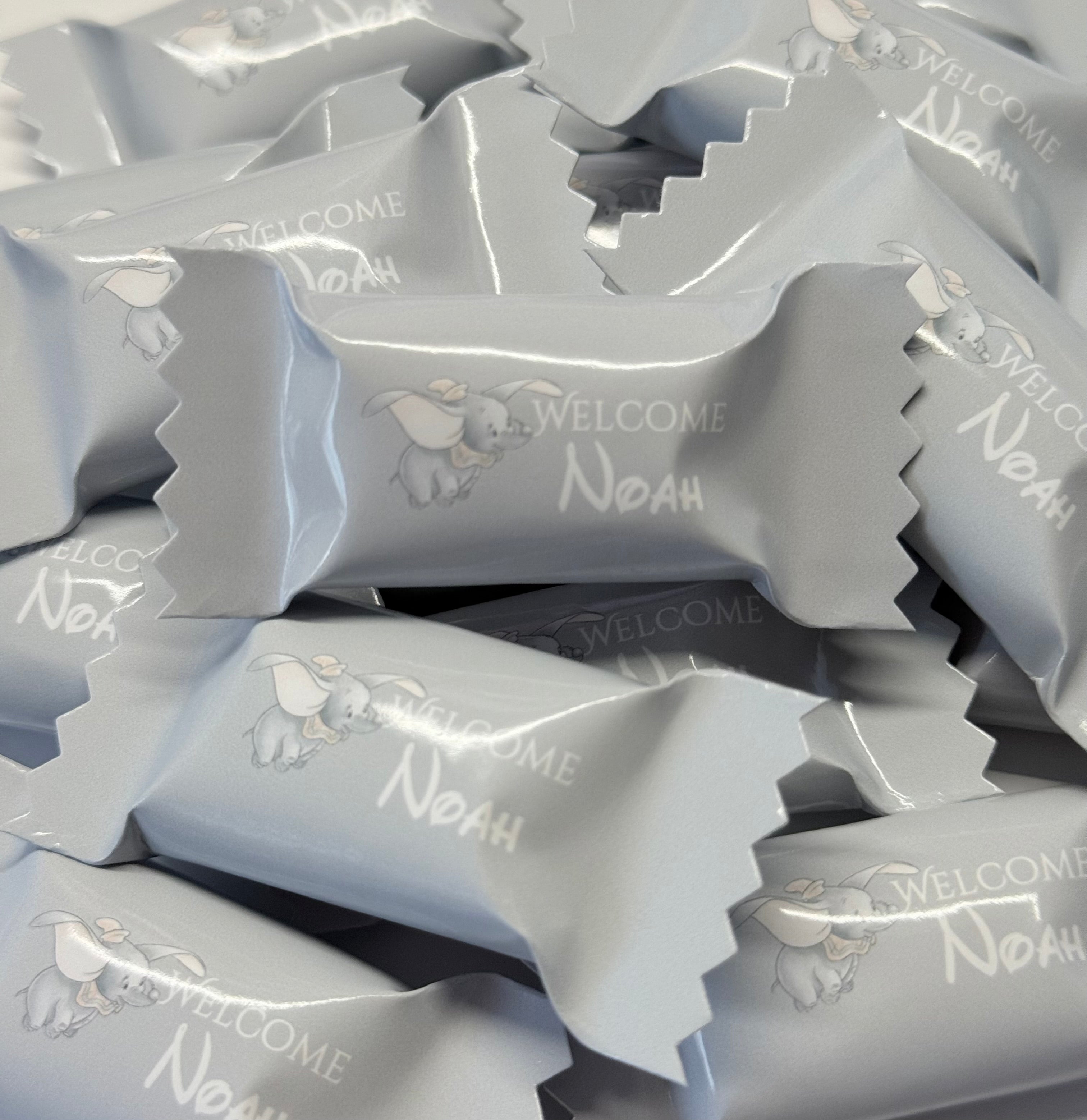 Personalisierte Bonbons mit name/ Tischdeko/ Streudeko/ gastgeschenke/ Mitgebsel/ Partydeko/ Baby/ Dumbo/ Elefant