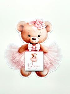Schokokarte Gastgeschenk Babyparty Geburt Kindergeburtstag Welcome Baby Teddy mit Tütü und Schleife rosa