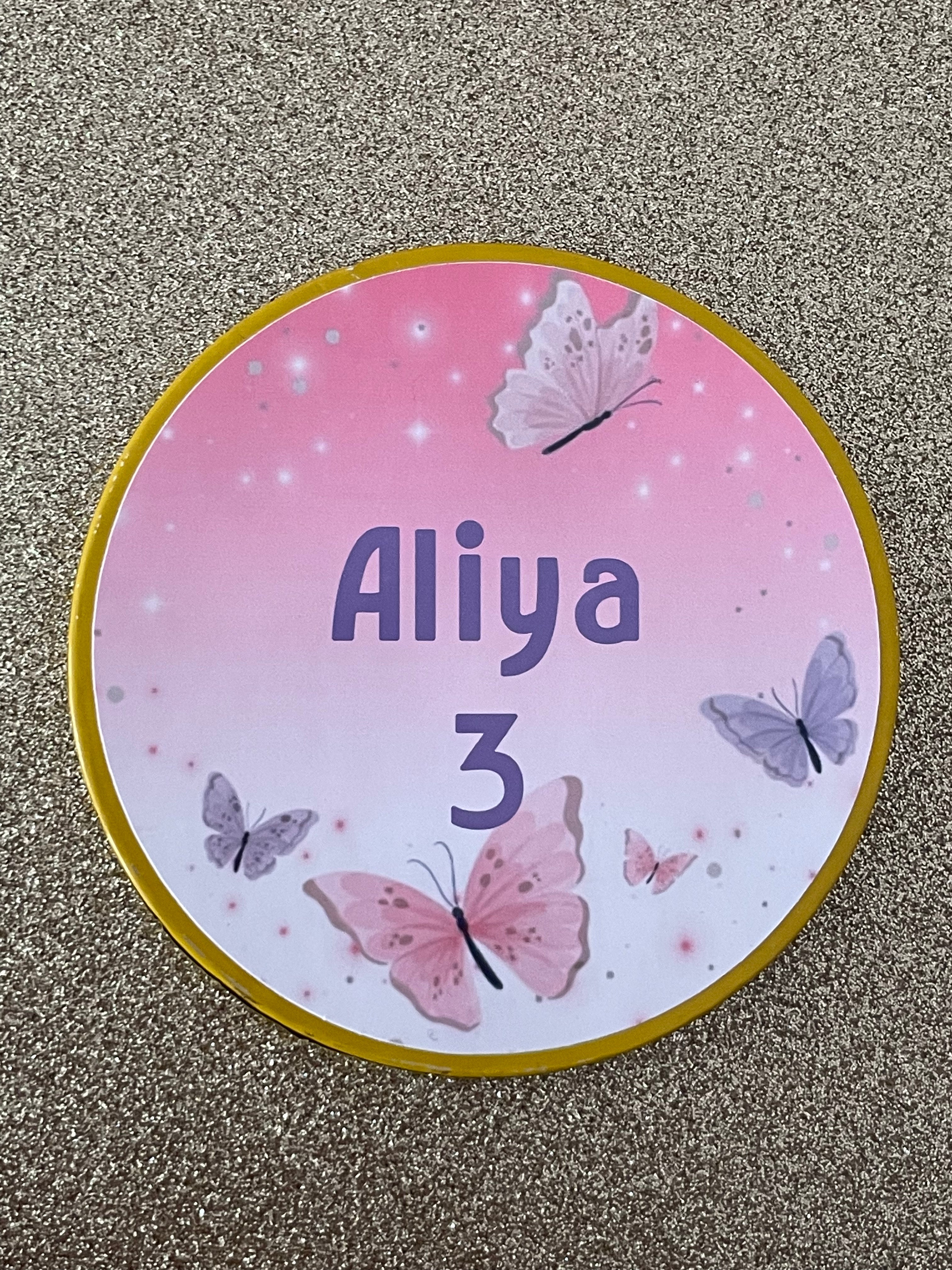 Schokotaler personalisiert Kindergeburtstag Schmetterling rosa lila