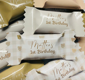 Personalisierte Bonbons mit name / Tischdeko / Streudeko / gastgeschenke Geburt / Babyshower / Teddy / Geschenkidee / beige braun