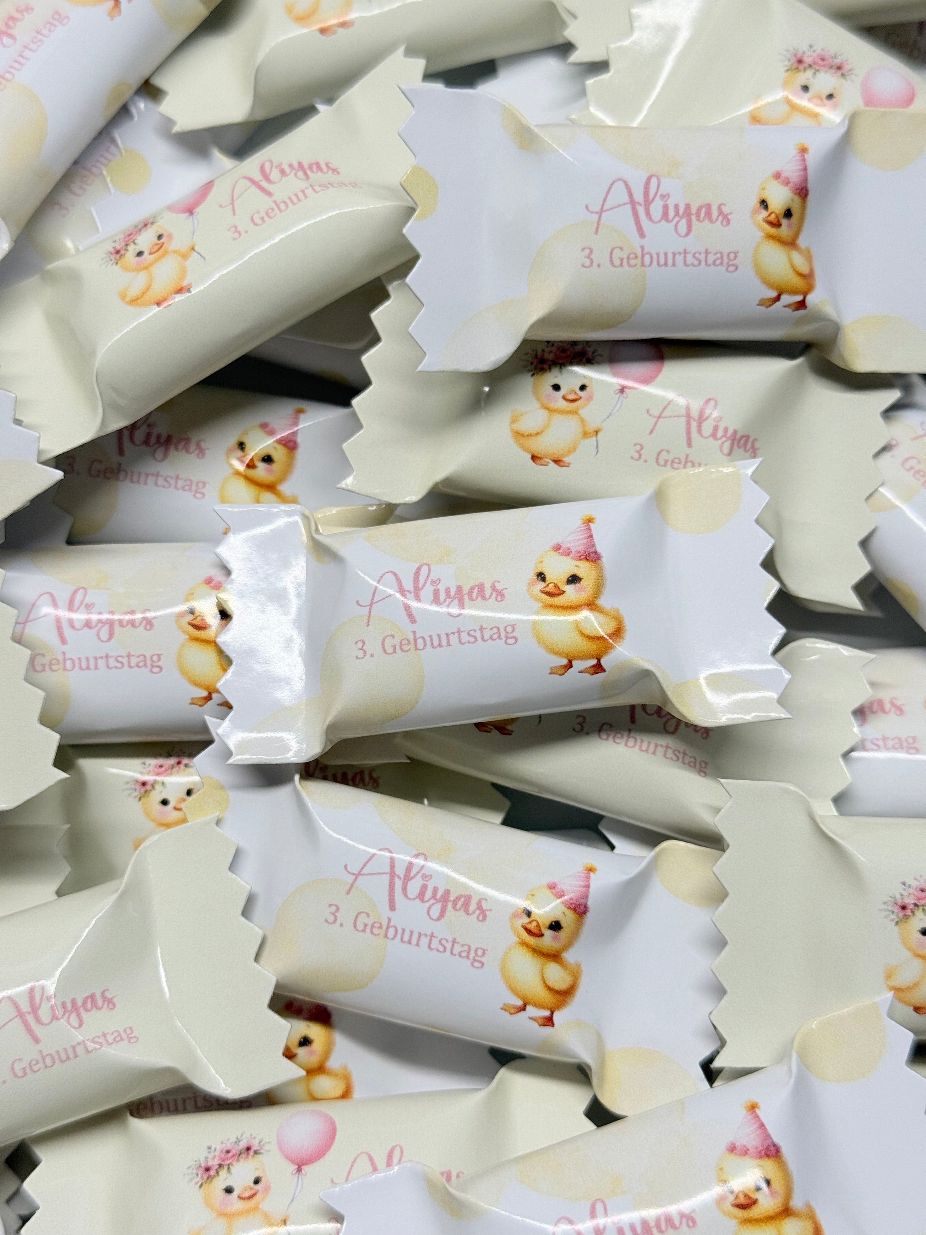 Personalisierte Bonbons mit name/ Tischdeko/ Streudeko/ gastgeschenke/ Mitgebsel/ Partydeko/ Kindergeburtstag/ Ente/ rosa gelb