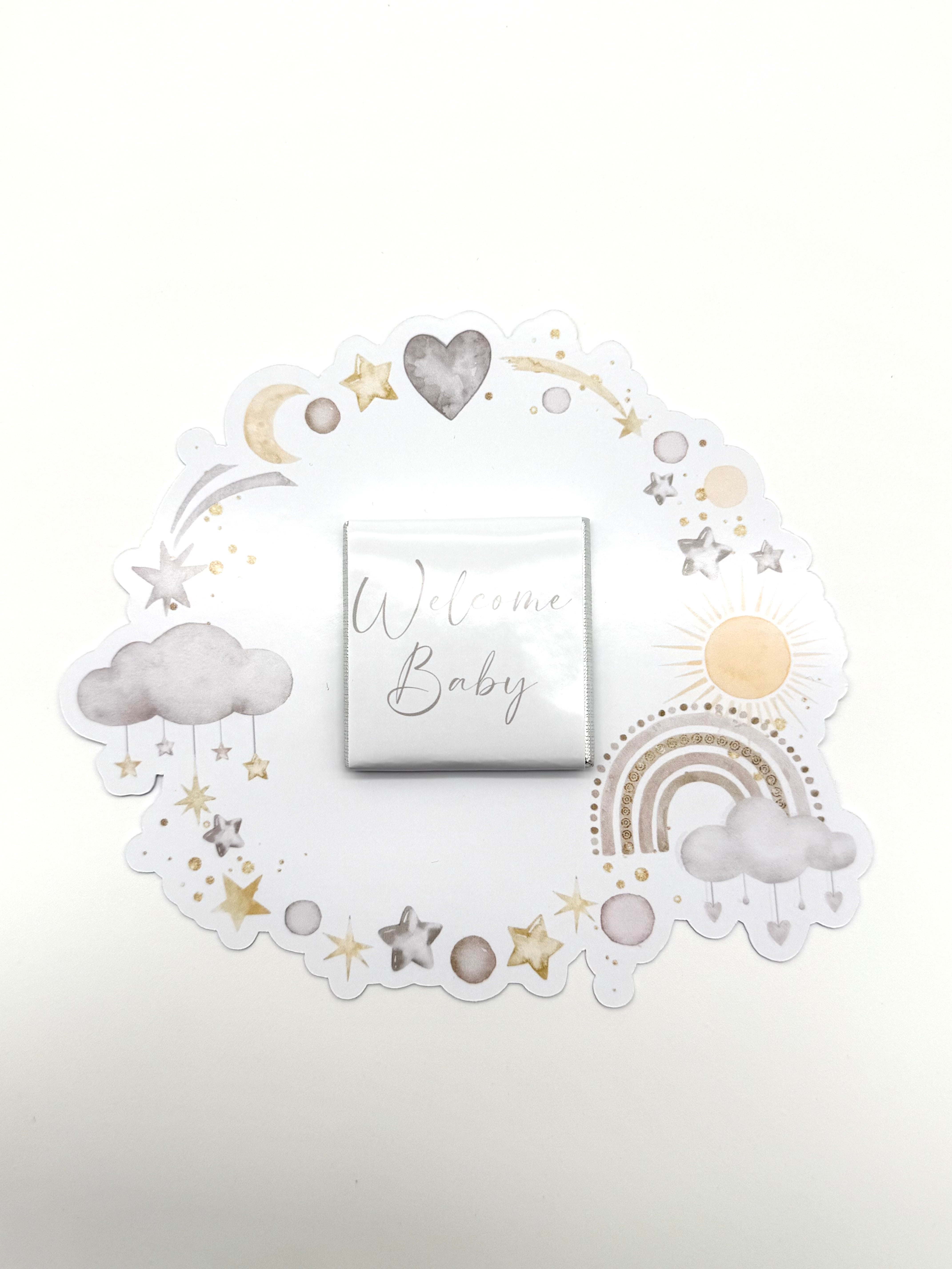 Schokokarte Gastgeschenk Babyparty Geburt Kindergeburtstag Welcome Baby Rahmen