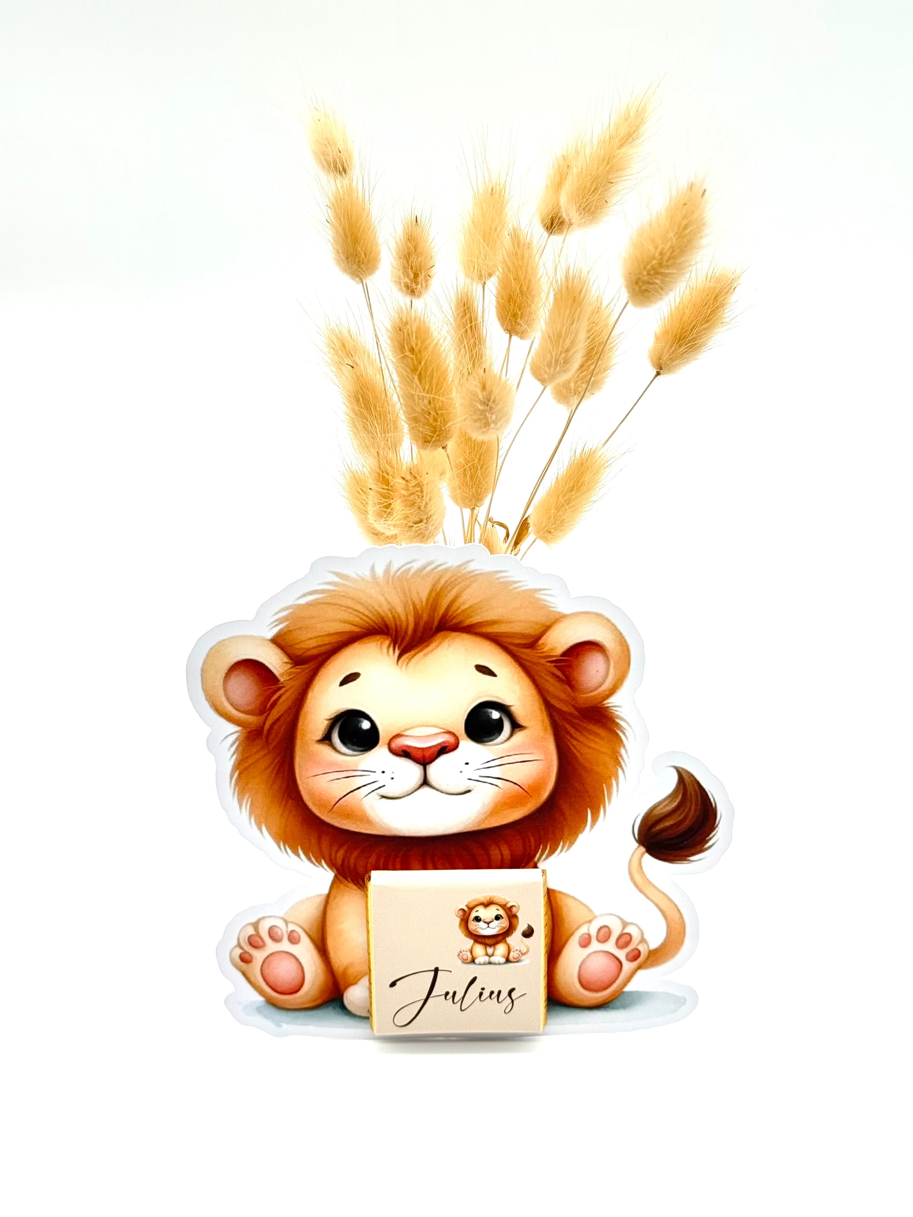 Schokokarte Gastgeschenk Babyparty Geburt Kindergeburtstag Welcome Baby Löwe Wild One