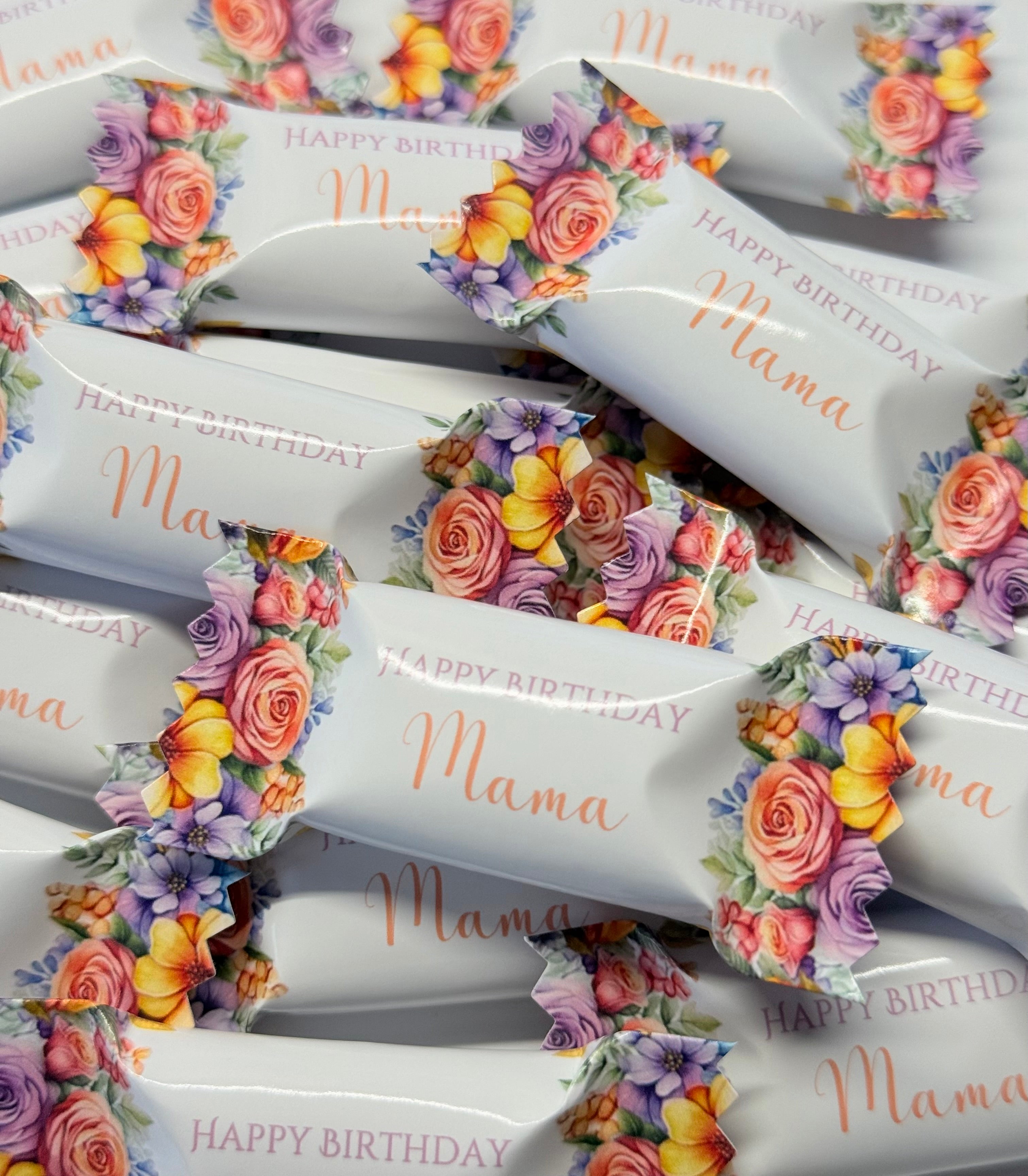 Bonbons personalisiert Gastgeschenk Mitgebsel Streudeko Tischdeko Hochzeit Standesamt Verlobung Blumen pink orange lila