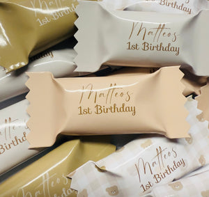 Personalisierte Bonbons mit name / Tischdeko / Streudeko / gastgeschenke Geburt / Babyshower / Teddy / Geschenkidee / beige braun
