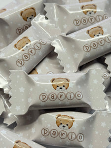 Bonbons personalisiert Streudeko Tischdeko beige Teddy Bär Geburt Welcome Baby hosgeldin Babyparty mevlüd Gastgeschenk