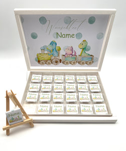 Dino Watercolor Aquarell Schokobox personalisiert  Gastgeschenk Kindergeburtstag  Geburt Beschneidung Babyshower Babyparty