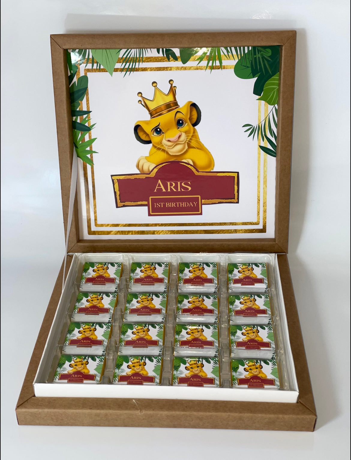 Schokobox Schokolade personalisiert König der Löwen Simba Gastgeschenk Mitgebsel Kindergeburtstag Candybar