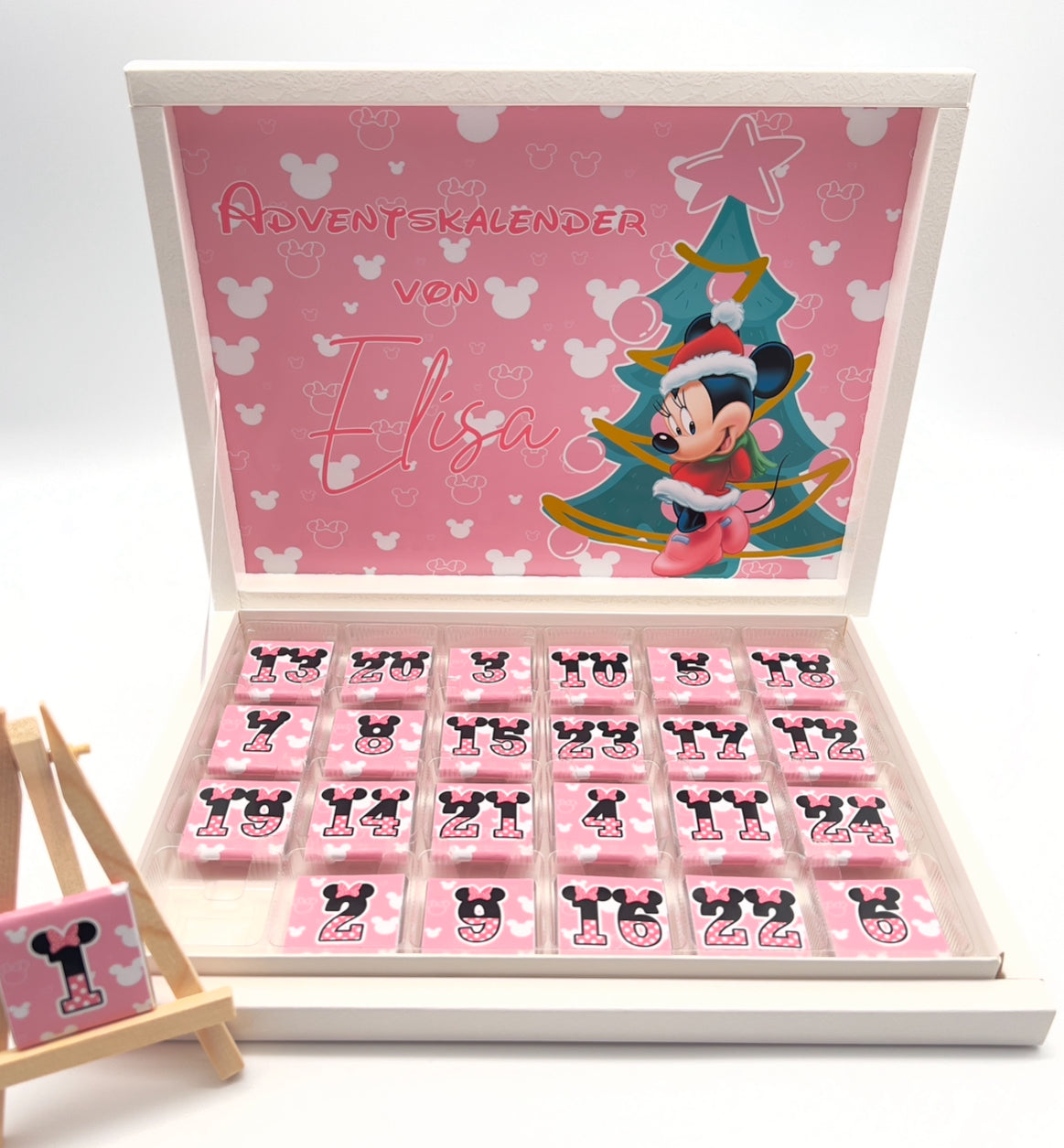 Adventskalender Minnie Mouse Schokobox personalisiert Geburstag Gastgeschenk