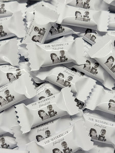 Bonbons personalisiert mit Kindheitsfoto schwarz weiß Gastgeschenk Mitgebsel Streudeko Tischdeko Hochzeit Standesamt Verlobung nisan Söz