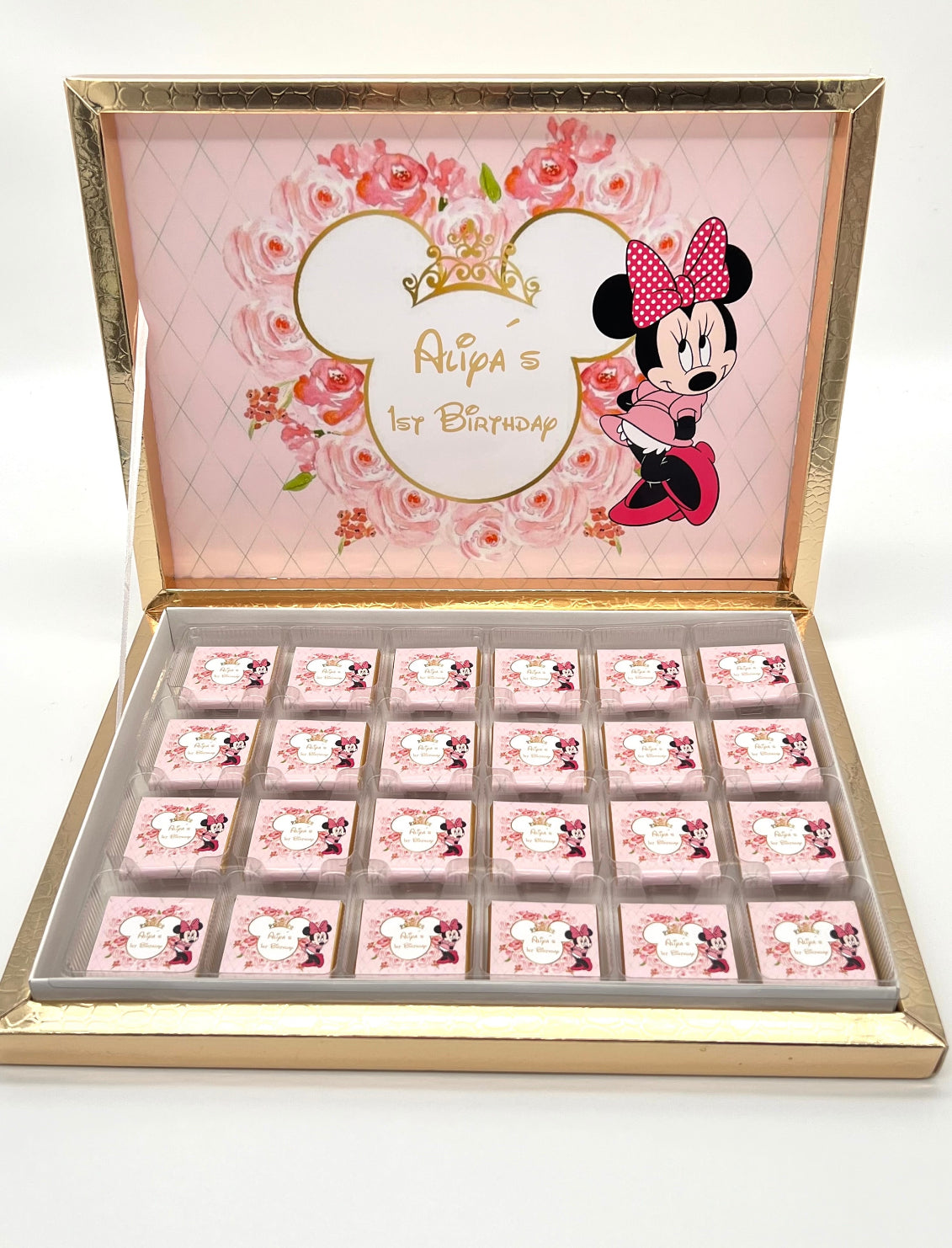 Minnie Mouse Schokobox personalisiert Geburstag Gastgeschenk