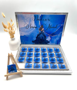 Neu Schokobox Hennaabend Kina Gesici Braut blau Gastgeschenk personalisiert Schokolade