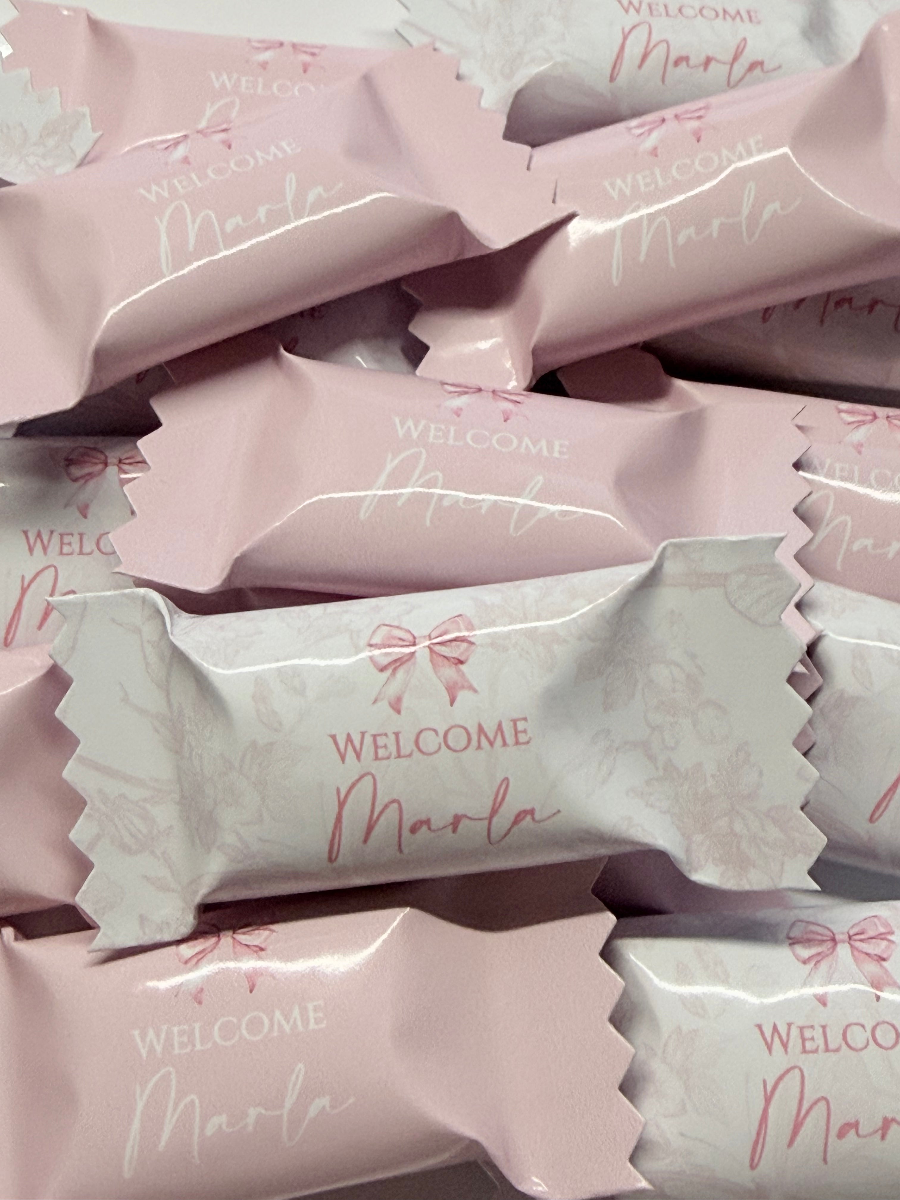 Personalisierte Bonbons mit name/ Tischdeko/ Streudeko/ gastgeschenke/ Mitgebsel/ erster Geburtstag/mevlüt Baby shower/ Schleife/ rosa