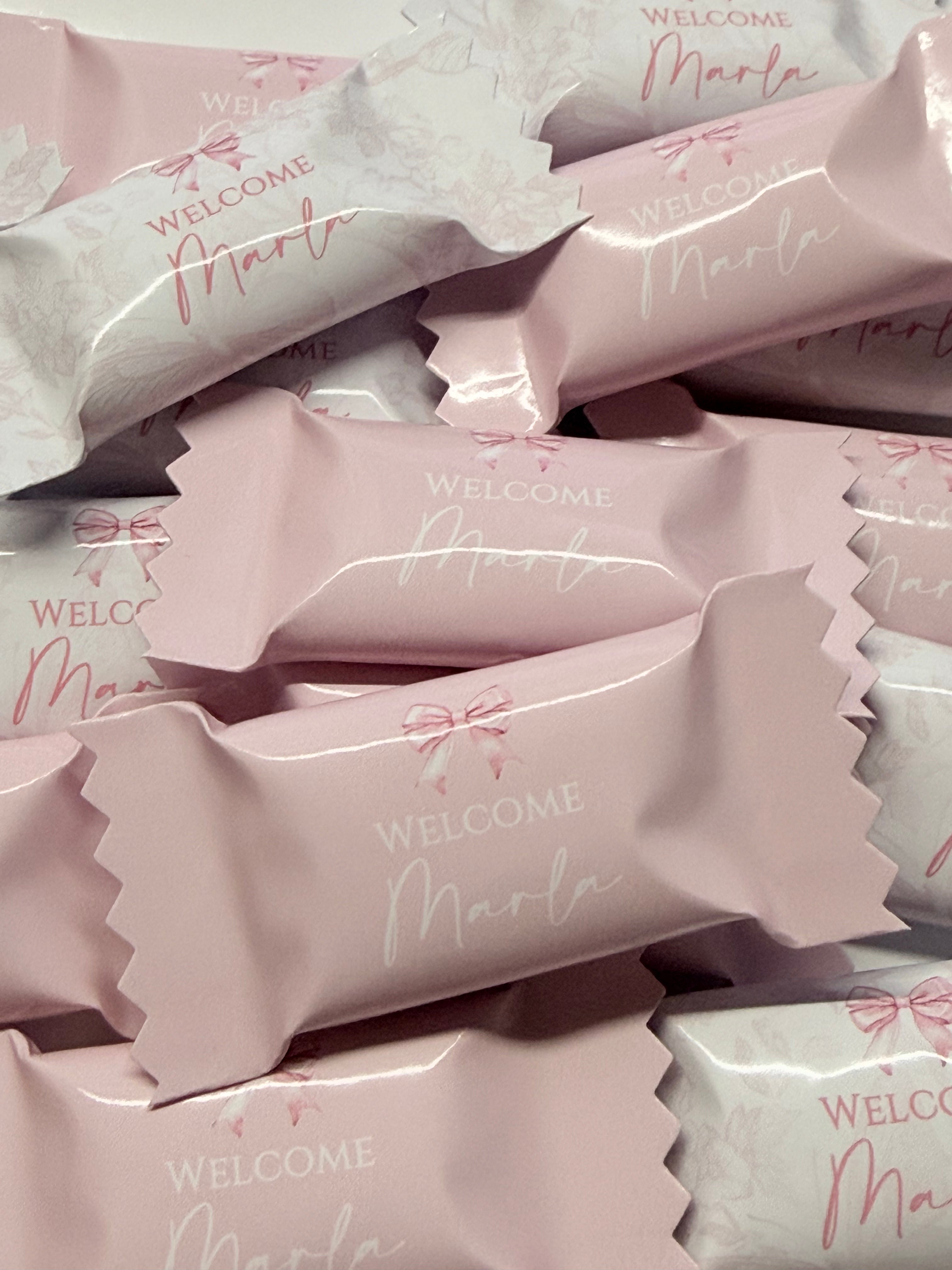 Personalisierte Bonbons mit name/ Tischdeko/ Streudeko/ gastgeschenke/ Mitgebsel/ erster Geburtstag/mevlüt Baby shower/ Schleife/ rosa