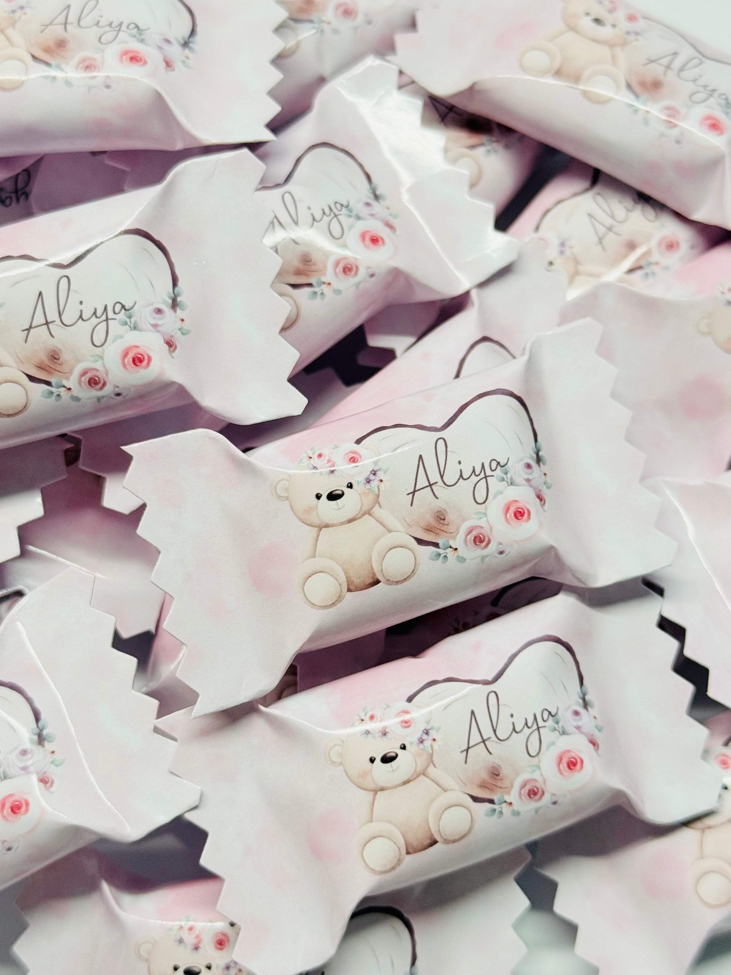 Bonbons personalisiert Streudeko Tischdeko Teddy rosa erster Geburtstag Geburt Welcome Baby