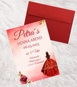 Einladungskarte Henna Hennaabend Kina Geseci rot
